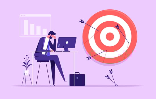 Failure missed all business target, loser mistake or error, incompetence, despair or disappointment from losing opportunity concept, frustrated businessman disappoint on his off target arrows vector