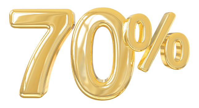 Number 70 percent gold 3D png