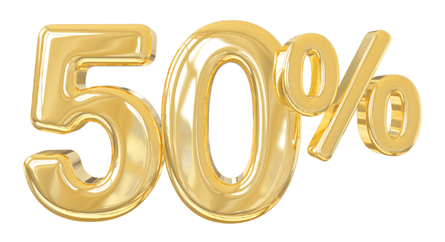 Number 50 percent gold 3D png