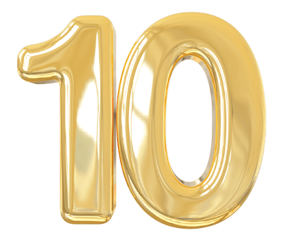 Number 10 Gold 3d png