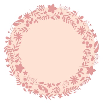 Floral Wreath branch. Floral round frame of twigs, leaves and flowers. for the Valentine's day, wedding decor, wedding invitation, branding, boutique logo label. round frame of flowers vector