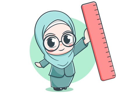 Cute female muslim teacher cartoon character vector