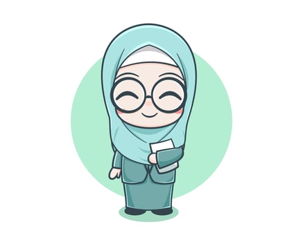 Cute female muslim teacher cartoon character vector