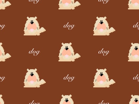 Dog cartoon character seamless pattern on brown background. Pixel style vector