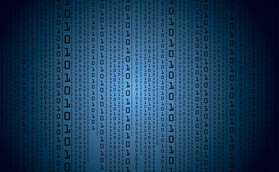 Binary code background. Digital binary data with streaming digital code. Futuristic cyberspace. Concept of coding or hacker. Crypto data, Dark blue gradient background. vector