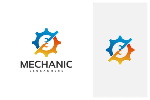 modern gear and spanner logo design vector in gradient color