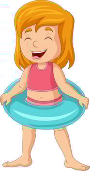 Cartoon little girl with inflatable ring vector