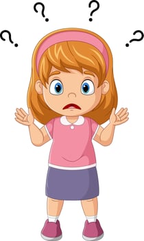 Surprised little girl about question mark over head vector