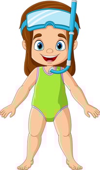 Cartoon little girl with snorkeling gear vector