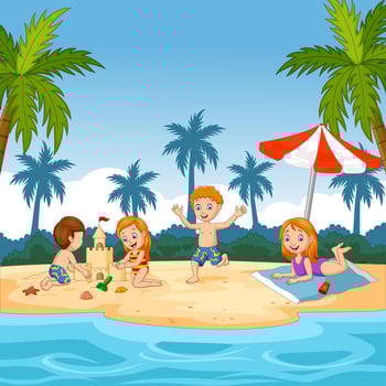 Cartoon happy children playing at the beach vector
