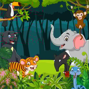 Cartoon wild Asian animals in the jungle vector