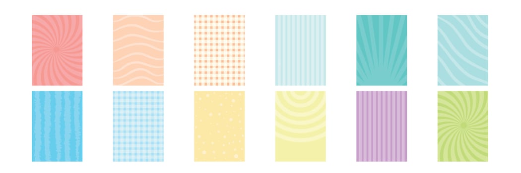 scrapbook background. Vector. Cute birthday prints. Set textures with polka dots, stripe, zigzag. Pastel illustration. Retro backgrounds. Trendy colored geometric background vector
