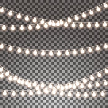 Christmas lights isolated on transparent background. Set of glowing garlands. Vector illustration.