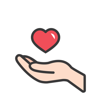 Donate and Charity flat color icon PNG. Helping hand. heart png