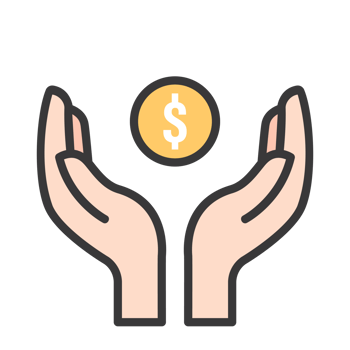 Donate and Charity flat color icon PNG. Helping hand.money png