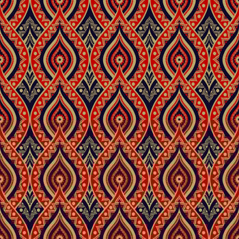 Ethnic red-gold color Indian flower style seamless pattern background. Use for fabric, textile, interior decoration elements, upholstery, wrapping. vector
