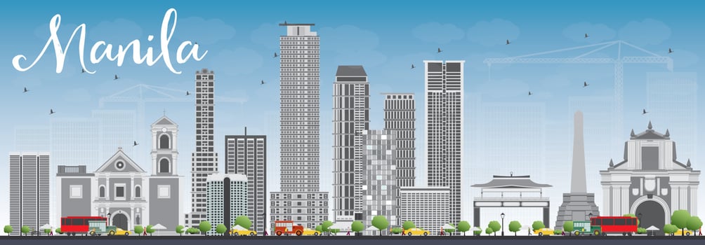 Manila Skyline with Gray Buildings and Blue Sky. vector