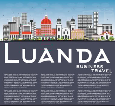 Luanda Skyline with Gray Buildings, Blue Sky and Copy Space. vector