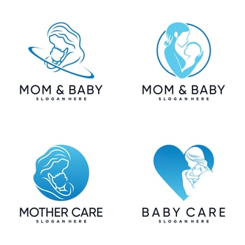 Set bundle of mom and baby logo design inspiration with creative concept Premium Vector