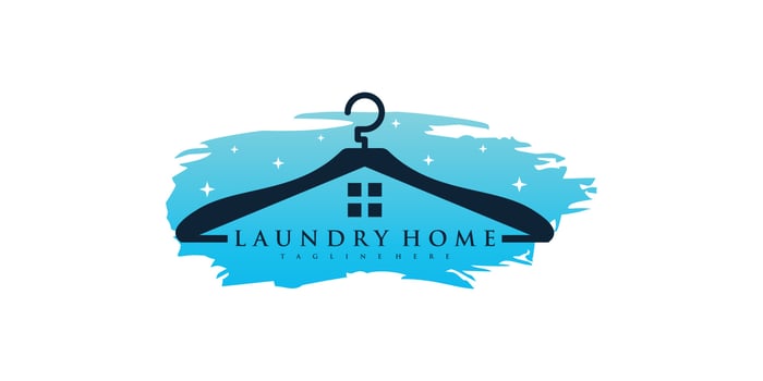 Laundry house logo design vector illustration with hanger and creative element Premium Vector