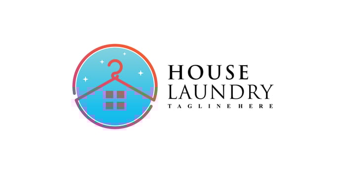 Laundry house logo design vector illustration with hanger and creative element Premium Vector