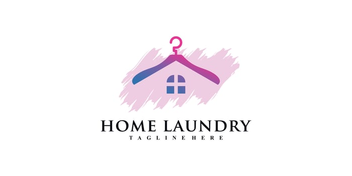 Laundry house logo design vector illustration with hanger and creative element Premium Vector