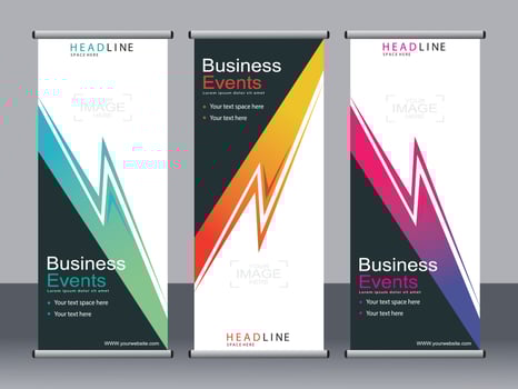 Business banner roll up set standee banner template. vector