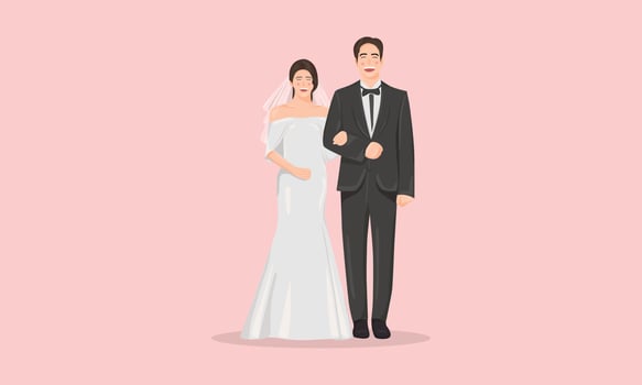 Adult wedding cute couple in tuxedo and white dress vector