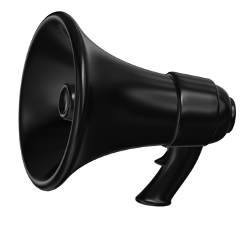 Modern black  loudspeaker 3D realistic icon. Marketing time concept. Illustration on a uniform white background png