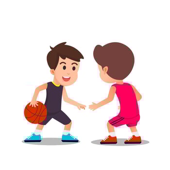 Two children playing basketball one on one vector