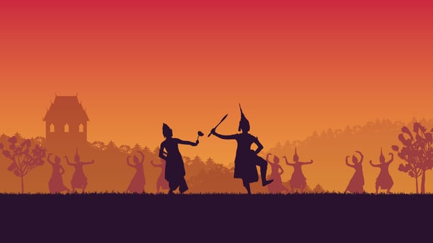 silhouette of traditional Thai Dance on gradient background vector
