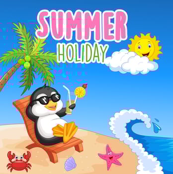 Cute penguin sitting on beach chair vector