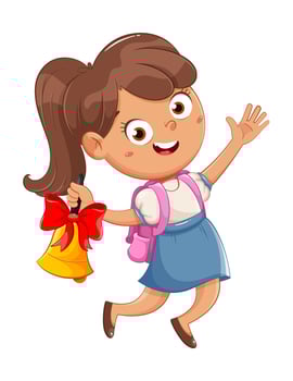 Cute schoolgirl holding hand bell vector