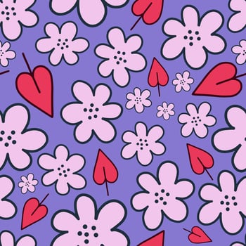 Pink Summer Blossom Doodle Flowers vector
