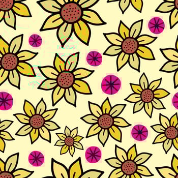 Summer Sunflower Doodle Flower Pattern vector