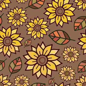 Yellow Sunflower Floral Doodle Pattern vector