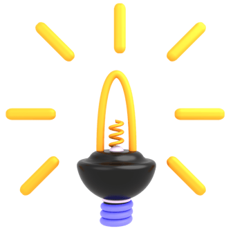 3d illustration idea with light bulb icons png