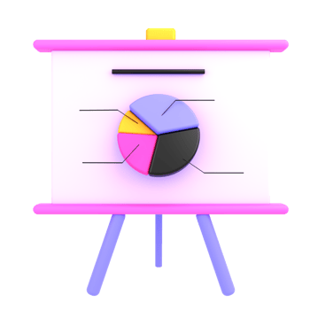 3d illustration business, whiteboard presentation with pie chart and graph png