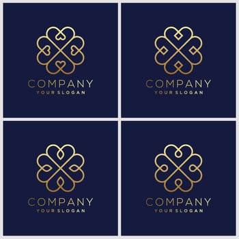 set of ornament logo design templates in trendy linear style with flowers and leaves - signs made with golden foil vector