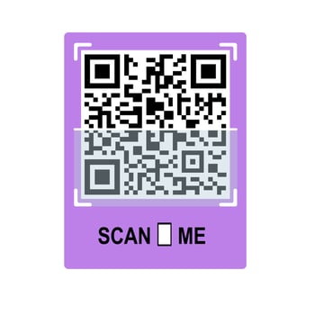 Scan me phone tag. Qrcode for mobile app. QR code for smartphone. Isolated illustration on white background. Vector illustration.