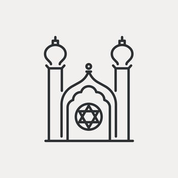 Jewish Synagogue line icon.  Building with David star outline symbol. Vector illustration editable stroke