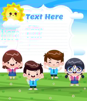 Four Children Activity On Outdoor With Big Banner vector