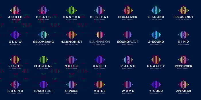 set pulse symbol from letter A to letter Z logo design. Audio wave logo concept. Electronic music template logo, sound, equalizer, shop, DJ music, nightclub, disco. vector