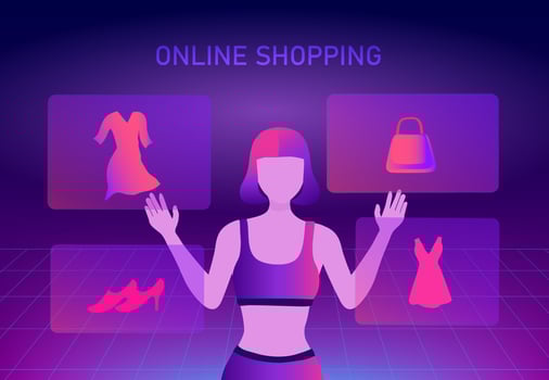 Online shopping concept, people use mobile ordering shopping and holding shopping bags vector illustration. Online shopping business, digital payment, delivery service concept background