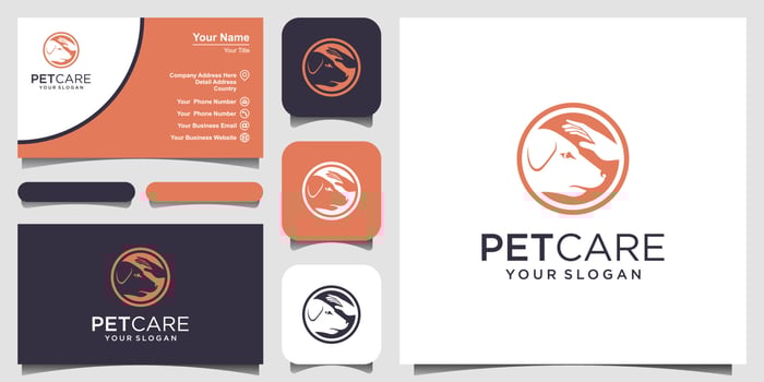pet care shop dog with hand logo icon vector template