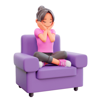 3d render cute girl sitting on the sofa png