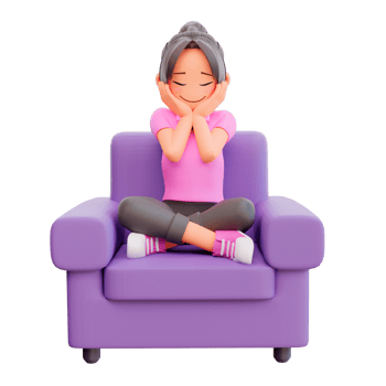 3d render cute girl sitting on the sofa png