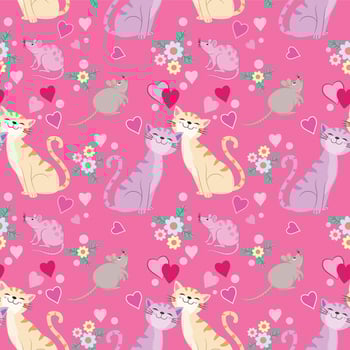 Cute cat and rat with heart shape seamless pattern vector