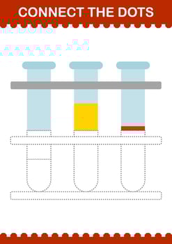Connect the dots Test Tube. Worksheet for kids vector