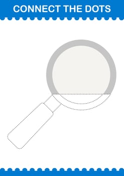 Connect the dots Magnifying Glass. Worksheet for kids vector